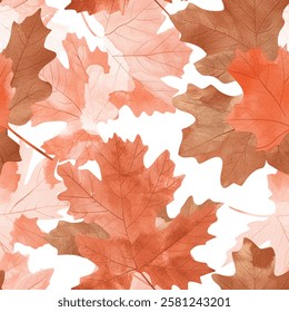 Fall Oak Maple Red Eucalyptus Leaf Foliage Watercolor Abstract Scandinavian Design Seamless Pattern Wallpaper Curtain Bedding Background Upholstery Gift Wrapping Paper Vector