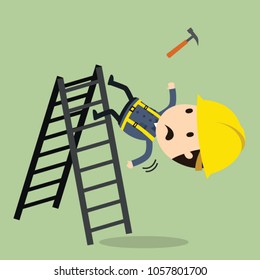 fall off a ladder, Vector illustration, Safety and accident, Industrial safety cartoon