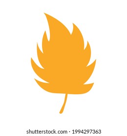 Fall orange leaf. Simple autumn leaf, herbal element. Can be used as sign, symbol, icon for decor. Autumn botanical vector flat plant element. Stock vector illustration isolated on white background.