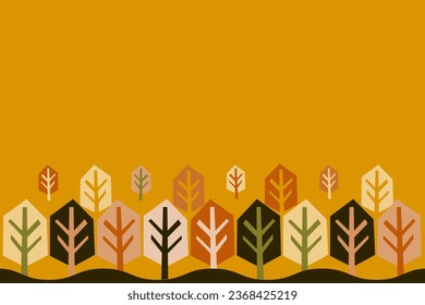 Fall orange selling background with cut out trees. Design holiday autumn banner, invitation and flyer. Original landscape