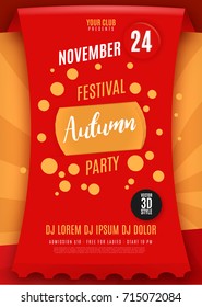 Fall Party. Template for Autumn poster, banner, flyer. Vector illustration.
