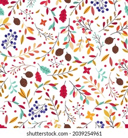 Fall pattern design. Seamless autumn background with colorful leaves. 