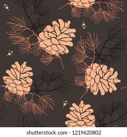 Fall Pinecone Seamless Pattern With Branches