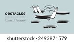 Fall to pit. Avoid mistakes or business failure, fail to solve problem concept. Businessman, employee or student ask for help advice to overcome adversity and achieve business success and stability.