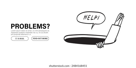 Fall to pit. Avoid mistakes or business failure, fail to solve problem concept. Businessman or employee ask for help or advice to overcome adversity and achieve business success or life stability.