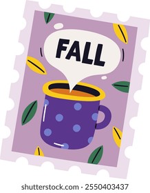 Fall Postage Stamp With Tea Cup Vector Illustration