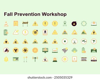 fall prevention workshop icon pack. vector icon set