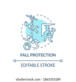 Fall Protection Concept Icon. Top Workplace Safety Violations. Dangerous High Platforms. Safe Tools Idea Thin Line Illustration. Vector Isolated Outline RGB Color Drawing. Editable Stroke