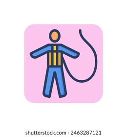 Fall protection harness line icon. Constriction, worker, wearing outline sign. Work safety and protection concept. Vector illustration for web design and apps