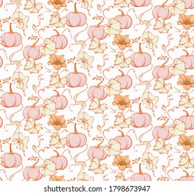 Fall pumpkin seamless pattern. Fairy tale nursery repeat background, wild flower autumn bloom illustration.  Kids baby girl kitchen print,home decor  texture, bedroom design