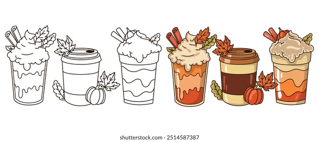 Latte de especias de calabaza de otoño, otoño, Ilustración vectorial