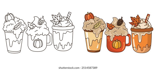 outono abóbora tempero Latte, outono, ilustração vetorial