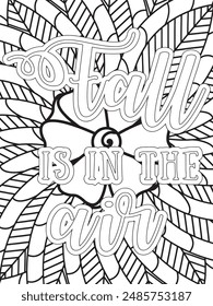 Fall Quotes Flower Coloring Page Hermosa ilustración en blanco y negro para libro de colorear para adultos
