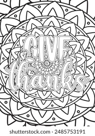 Fall Quotes Flower Coloring Page Beautiful black and white illustration for adult coloring book