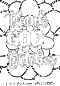 Fall Quotes Flower Coloring Page Hermosa ilustración en blanco y negro para libro de colorear para adultos