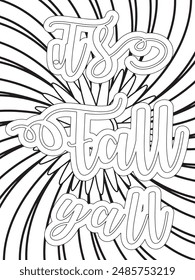 Fall Quotes Flower Coloring Page Hermosa ilustración en blanco y negro para libro de colorear para adultos