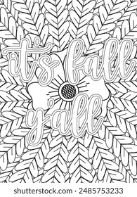 Fall Quotes Flower Coloring Page Hermosa ilustración en blanco y negro para libro de colorear para adultos