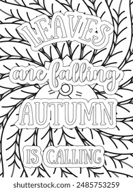 Fall Quotes Flower Coloring Page Beautiful black and white illustration for adult coloring book