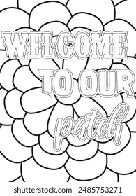 Fall Quotes Flower Coloring Page Beautiful black and white illustration for adult coloring book
