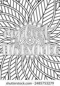 Fall Quotes Flower Coloring Page Beautiful black and white illustration for adult coloring book