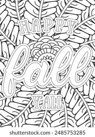 Fall Quotes Flower Coloring Page Beautiful black and white illustration for adult coloring book