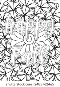 Fall Quotes Flower Coloring Page Hermosa ilustración en blanco y negro para libro de colorear para adultos