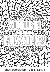 Fall Quotes Flower Coloring Page Hermosa ilustración en blanco y negro para libro de colorear para adultos