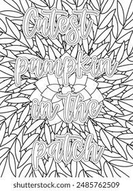 Fall Quotes Flower Coloring Page Beautiful black and white illustration for adult coloring book