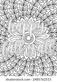 Fall Quotes Flower Coloring Page Beautiful black and white illustration for adult coloring book