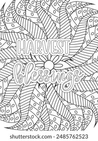 Fall Quotes Flower Coloring Page Hermosa ilustración en blanco y negro para libro de colorear para adultos