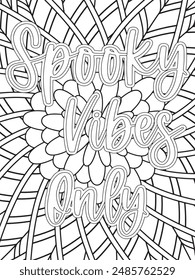 Fall Quotes Flower Coloring Page Beautiful black and white illustration for adult coloring book