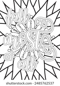 Fall Quotes Flower Coloring Page Hermosa ilustración en blanco y negro para libro de colorear para adultos