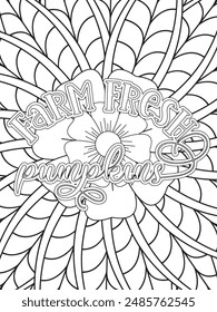 Fall Quotes Flower Coloring Page Beautiful black and white illustration for adult coloring book