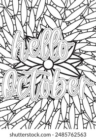 Fall Quotes Flower Coloring Page Beautiful black and white illustration for adult coloring book