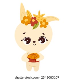Fall rabbit clipart. Cute autumn animal character. Hand drawn vector illustration in flat style