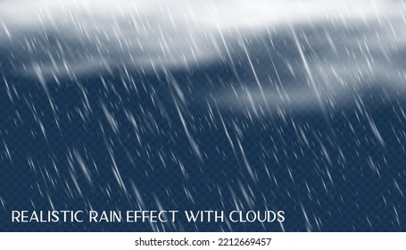 Fall rain sky overlay. Realistic storm autumn weather background. Vector season texture for different layer.