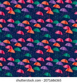 Fall rain umbrella seamless pattern for background, fabric, textile, wrap, surface, web and print design. Trendy autumn umbrella silhouette background for textile. Vector tile rapport. 