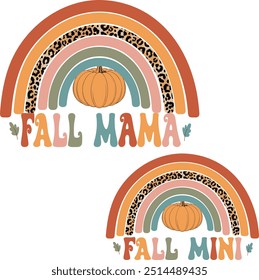 Fall Rainbow Mama and mini lettering vector file, matching shirts design