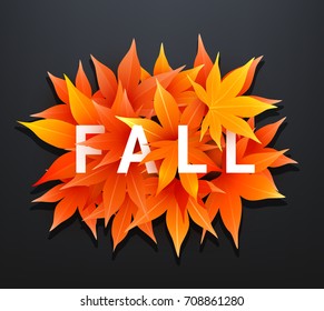 Fall. Realistic autumn maple leaves with text. Vector illustration.