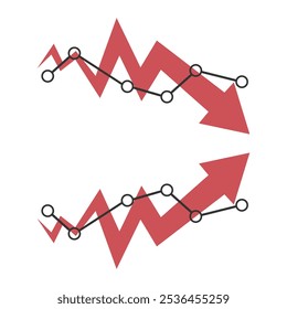 Fall and recovery chart, statistics arrow. Vector illustration.