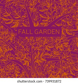 fall red and orange tree and foliage sketch vector illustration. hand drawn leaves design element for surface design, card, invitation, header