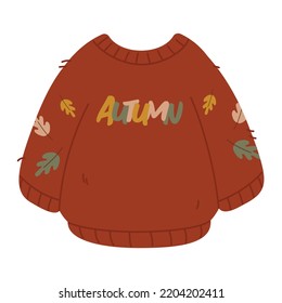 Fall Red Sweater, Autumn vector sweater with leaves on the sleeves isolated on white background