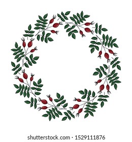 Fall rosehip leaf wreath border