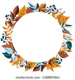 Fall round frame. Autumn leaves template. Vector seasonal wreath