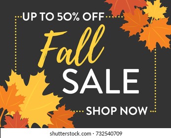 Fall Sale 50% Off One Time Only Shop Now Vector Illustration Sign Banner for shop, e-commerce, web, business, flyers, and posters
