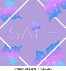 Fall sale. Autumn leaves in modern square frame 