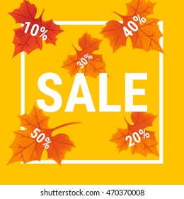 Fall sale. Autumn leaves with sale percents 