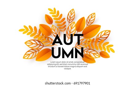 Fall sale background design with colorful paper cut autumn leaves. Vector illustration EPS10
