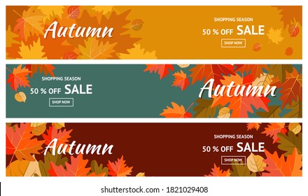 Fall Sale. Backgrounds With Autumn Leaves. Autumn Discount. Vector Illustration. For Store Brochure Or Web Banner.