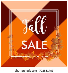fall sale banner square border and brown leaves